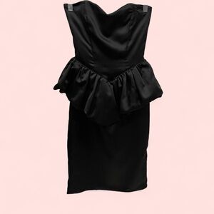 Vintage 80’s silky satin strapless peplum tulip dress handmade sexy office siren